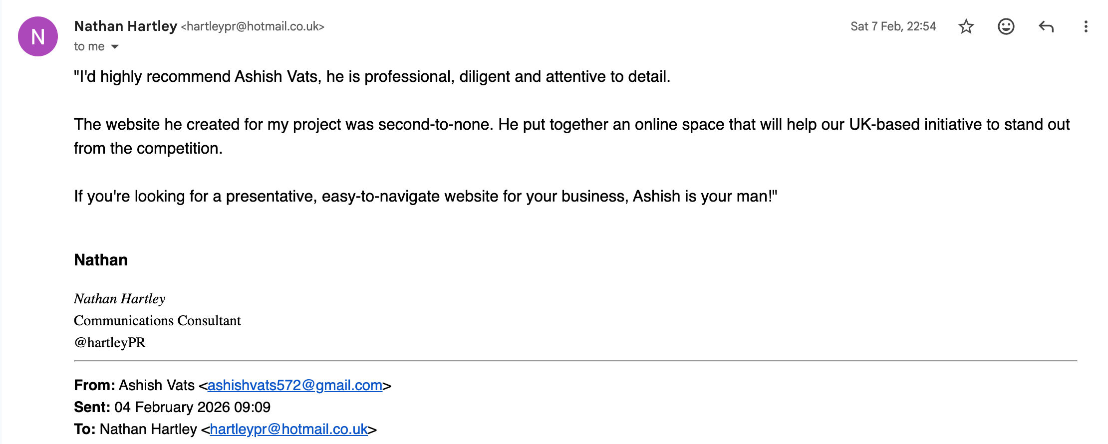 Testimonial from NathanPR, United Kingdom