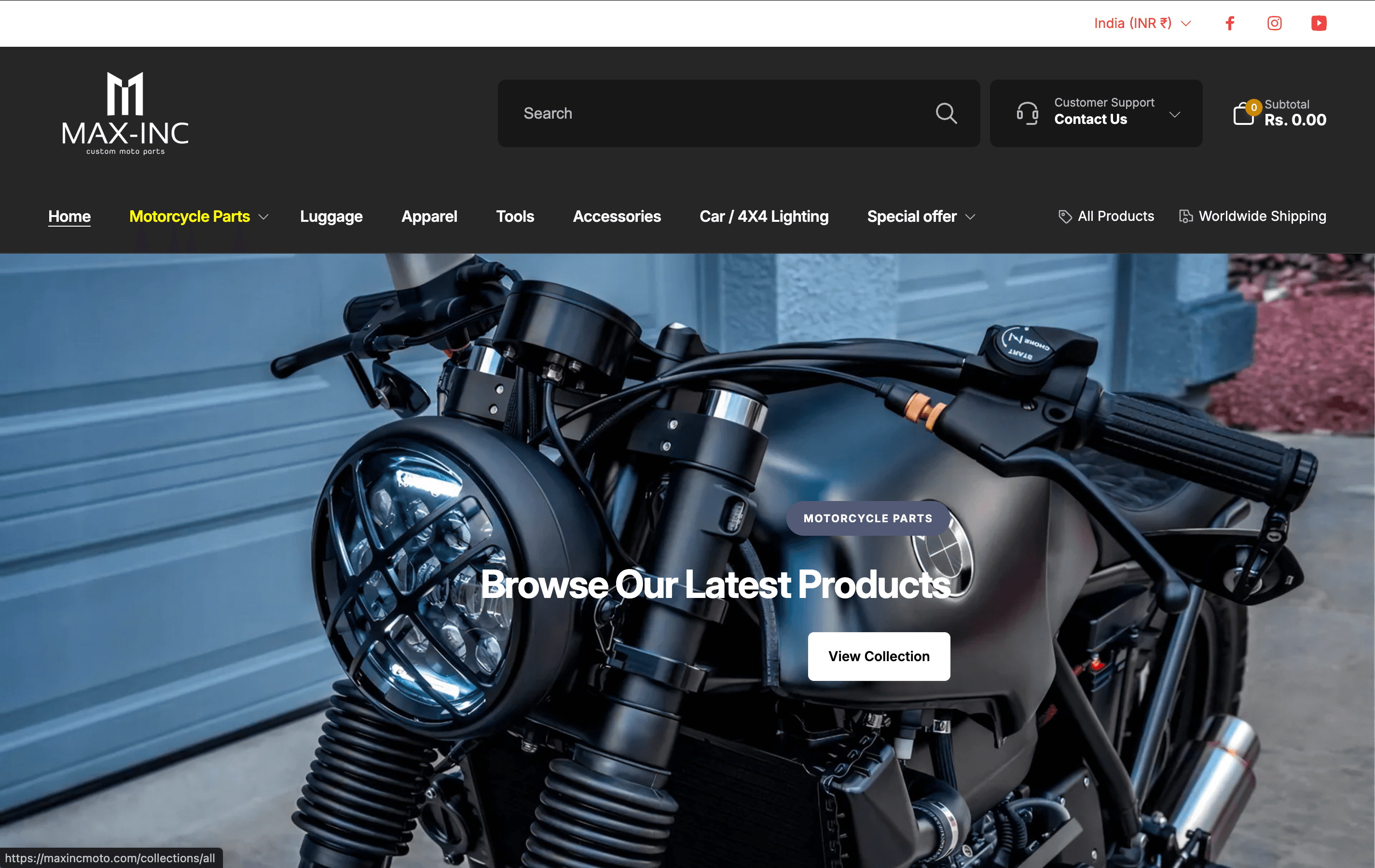 MaxIncMoto — Global Motorcycle Parts E-Commerce. Client project by Ashish Vats